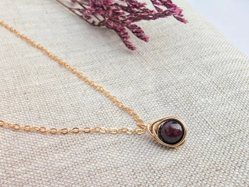 GARNET Necklace Minimalist 14K Gold Filled Dainty Pendant Natural Gemstone 