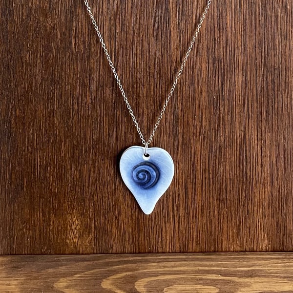 Heart-shaped blue swirl porcelain pendant