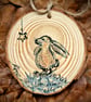 Hand painted Rabbit hanging log slice decoration