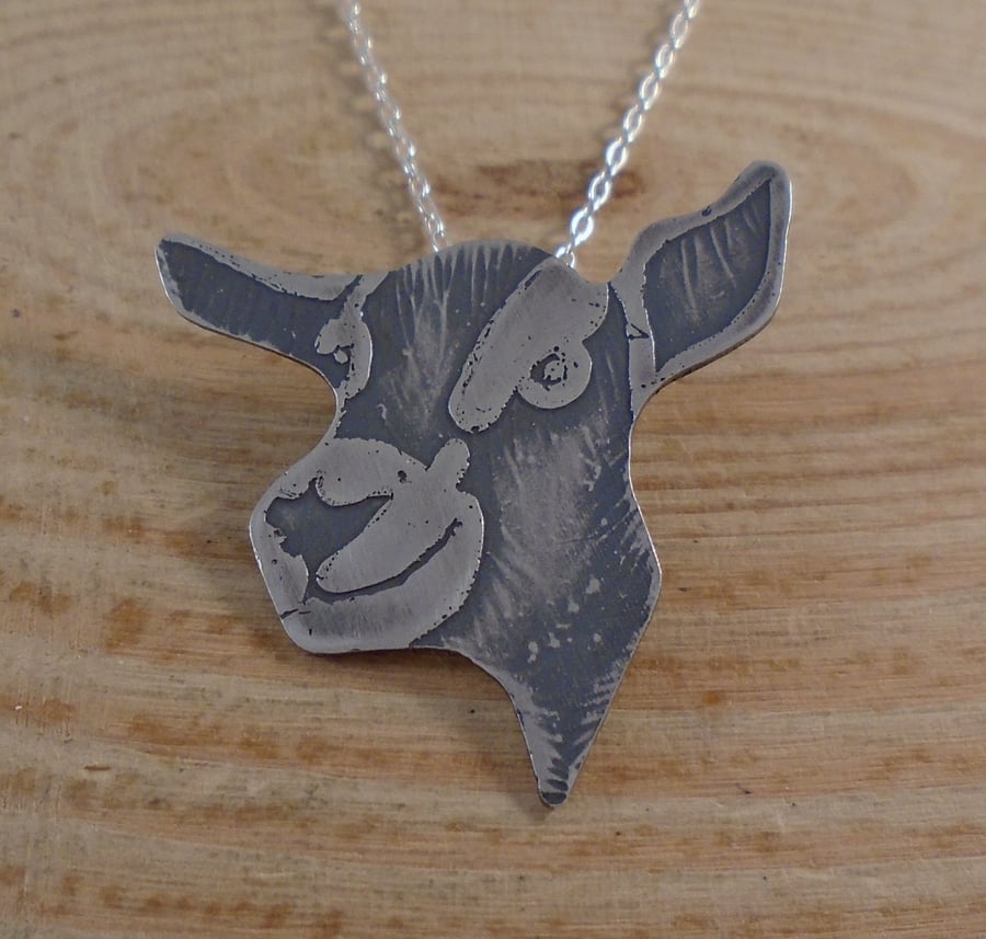 Sterling Silver Etched Goat Necklace