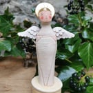 Ceramic Angel Sculpture - stoneware ceramic Angel figure on spotty podium