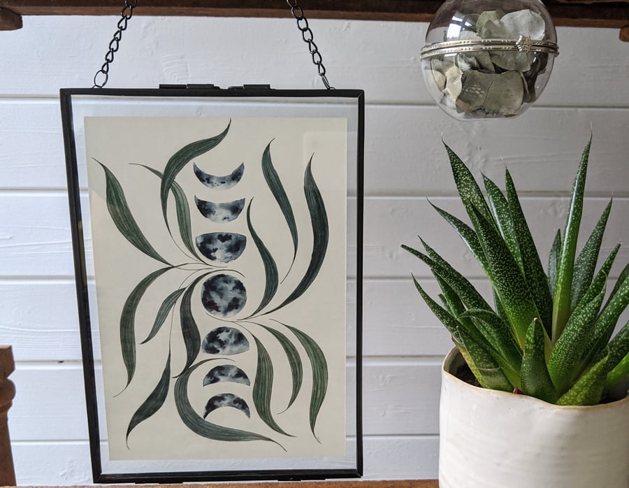 Moon phase and botanical watercolour print