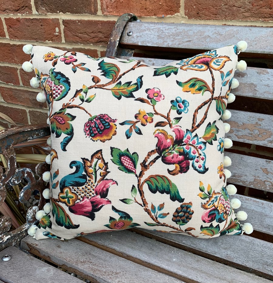 Vintage print linen and velvet cushion cover