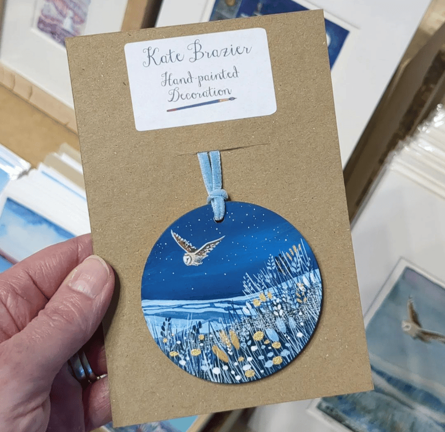 Unique Hand Painted Wooden Decorations. BARN OWL