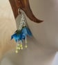 Bluebell floral drop earrings, hand made origami flower jewellery, lightweight