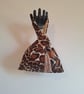Giraffe print faux fur fabric Japanese Knot bag with tassel & cream satin lining