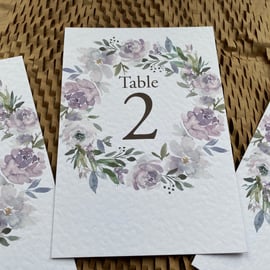 MAUVE roses peonies wedding TABLE NUMBERS dusty pink wreath rustic A6 card