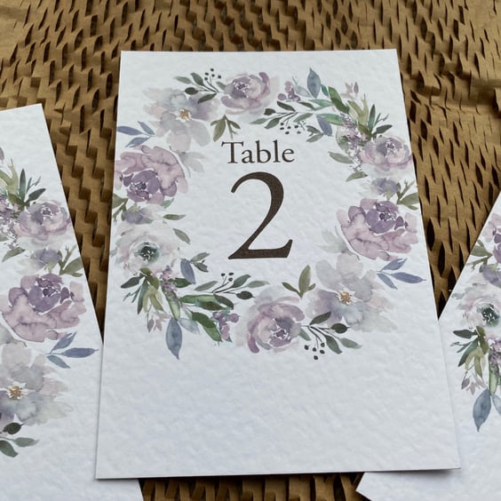 MAUVE roses peonies wedding TABLE NUMBERS dusty pink wreath rustic A6 card