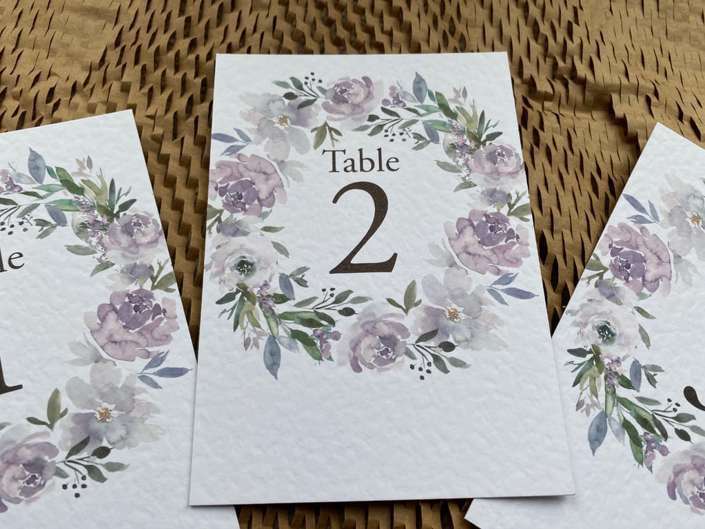 MAUVE roses peonies wedding TABLE NUMBERS dusty pink wreath rustic A6 card