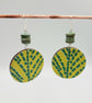 Sterling silver hook, bright yellow and green earrings with a modern line design - Image 4
