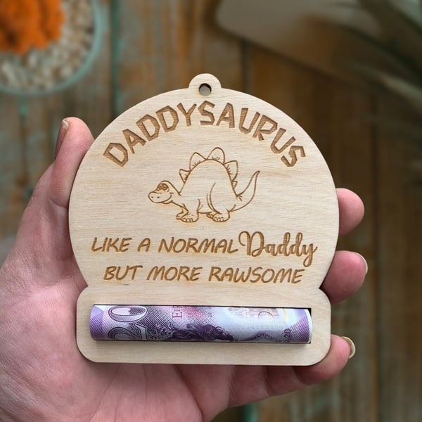 Dad Wooden Engraved Money Holder - Daddy Dino Gift - Cash Envelope - Dad Birthda