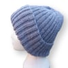 Beanie hat hand knitted in silver grey ladies mens