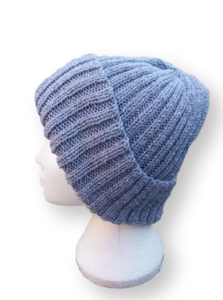 Beanie hat hand knitted in silver grey ladies mens