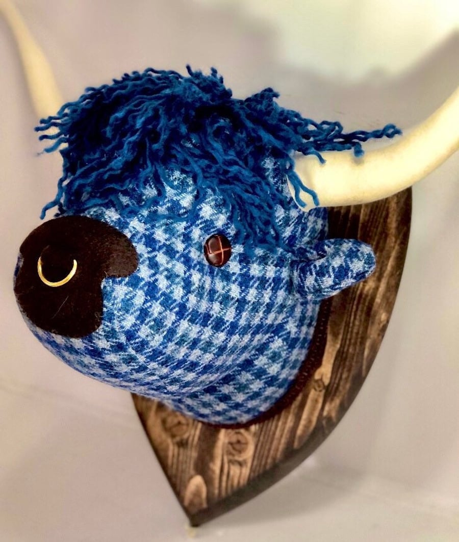 Harris Tweed cow trophy head, made in tartan and tweeds. 