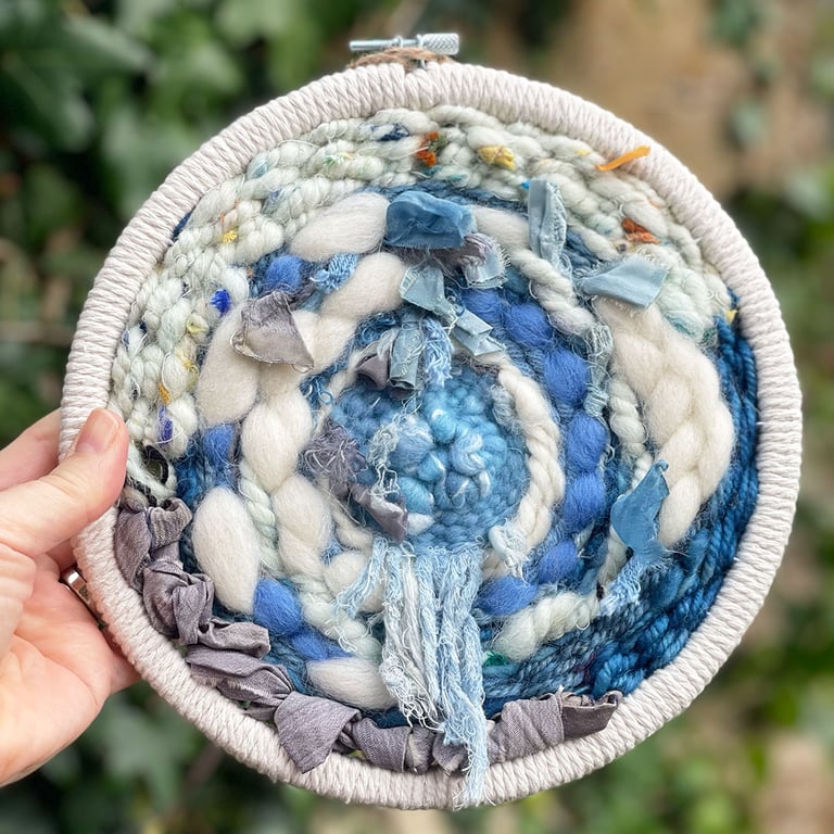 Wild Sea Hand Woven Circular Wall Hanging in Handspun Yarns