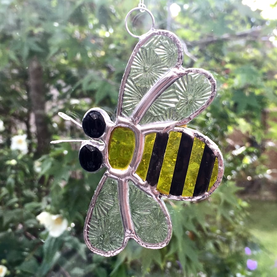 Stained Glass Bee Suncatcher - Handmade Hanging Decoration 