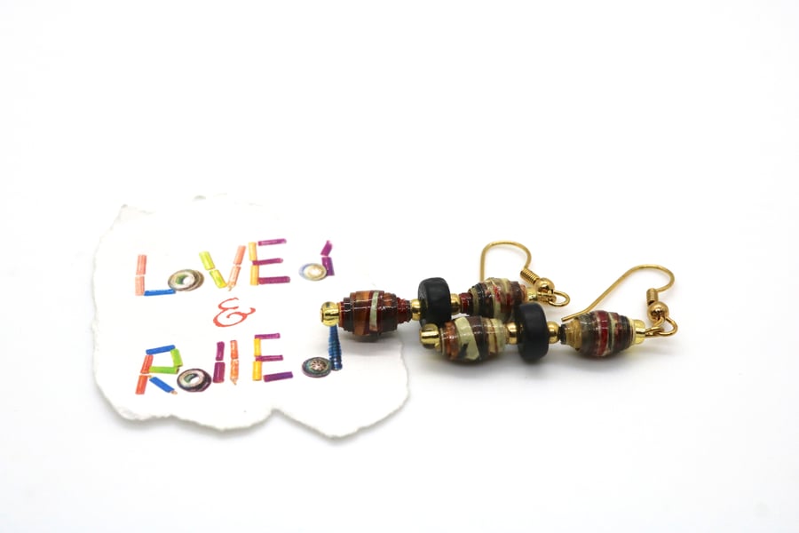 Small dangling paper bead earrings