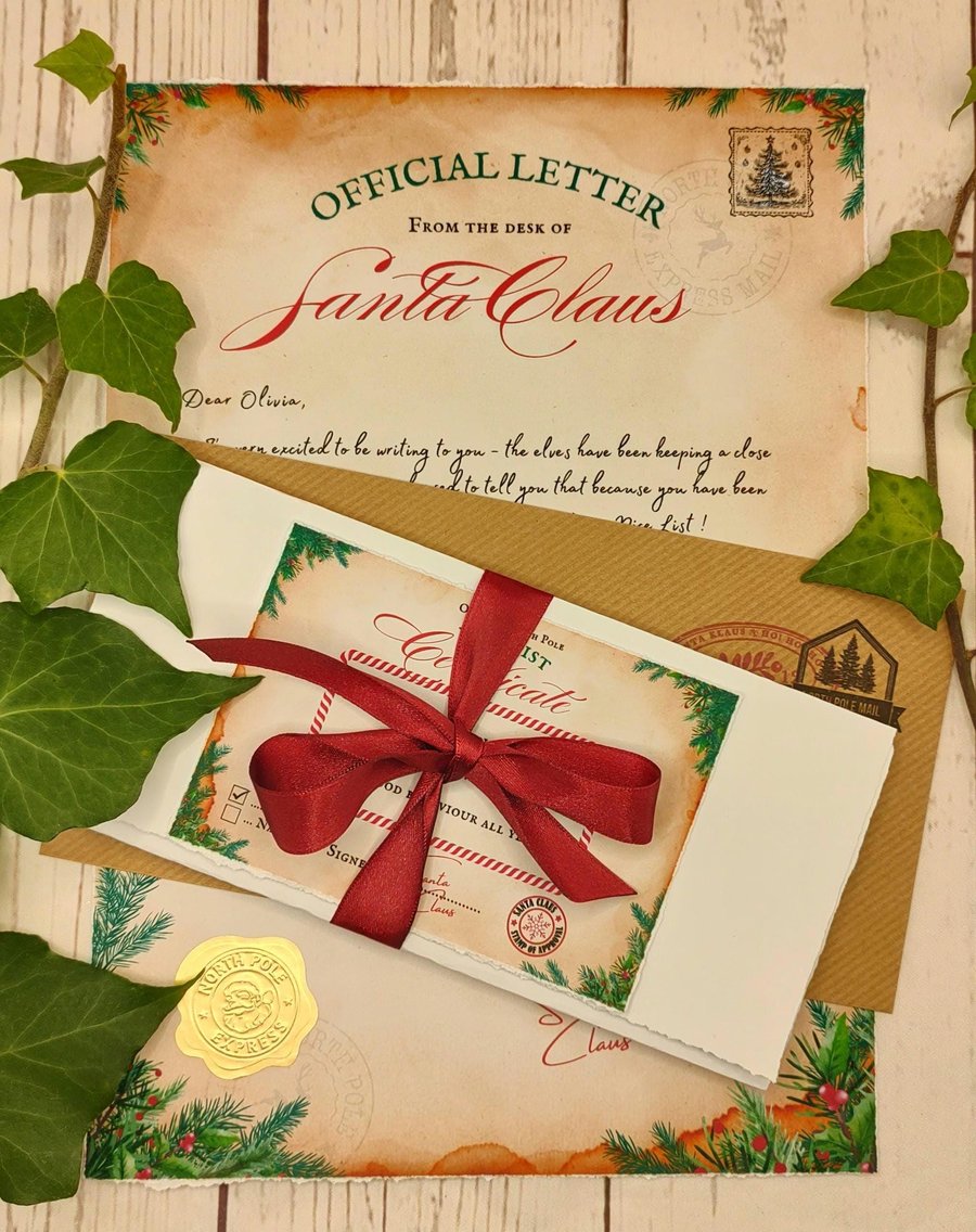 Personalized Letter from Santa: Nice List Certificate, Ribbon Tied