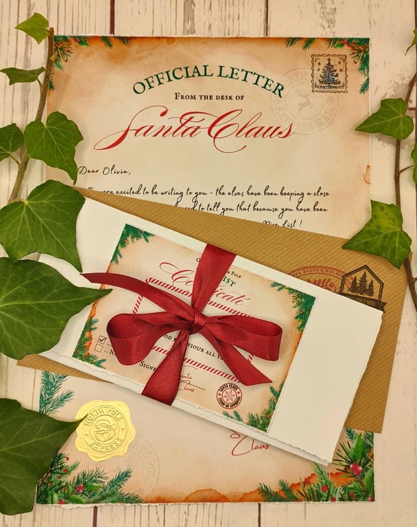 Personalized Letter from Santa: Nice List Certificate, Ribbon Tied