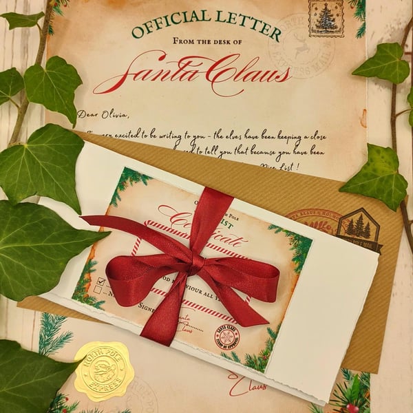Personalized Letter from Santa: Nice List Certificate, Ribbon Tied