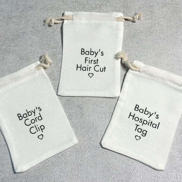 Personalised Baby Keepsake Bag, First Haircut, Cord Clip, 