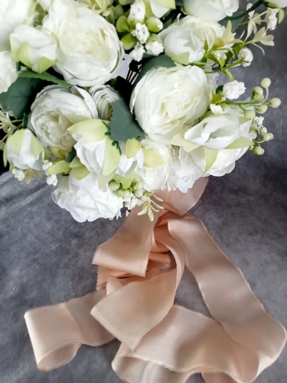 Hand-Dyed Habotai Silk Ribbon: Soft Pale Gold Bridal Bouquet Wedding Ribbon