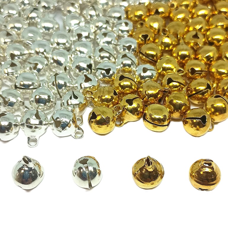 Silver & Gold Jingle Bells 10mm Metal Charms for Crafting