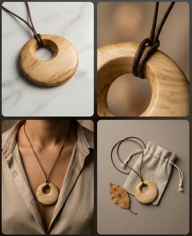 Unique spalted beech circular pendant necklace 