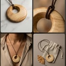 Unique spalted beech circular pendant necklace 