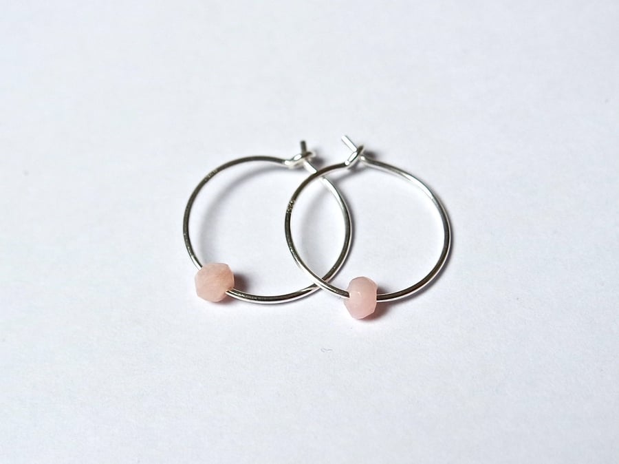 Sterling Silver Hoops - Peruvian Pink Opal Beads