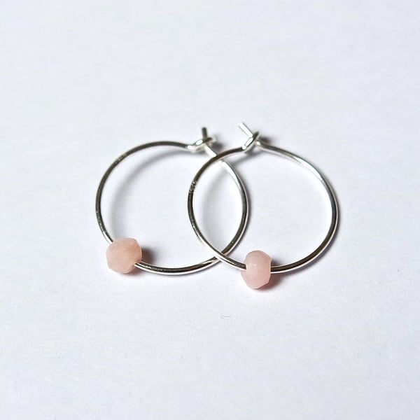 Sterling Silver Hoops - Peruvian Pink Opal Beads