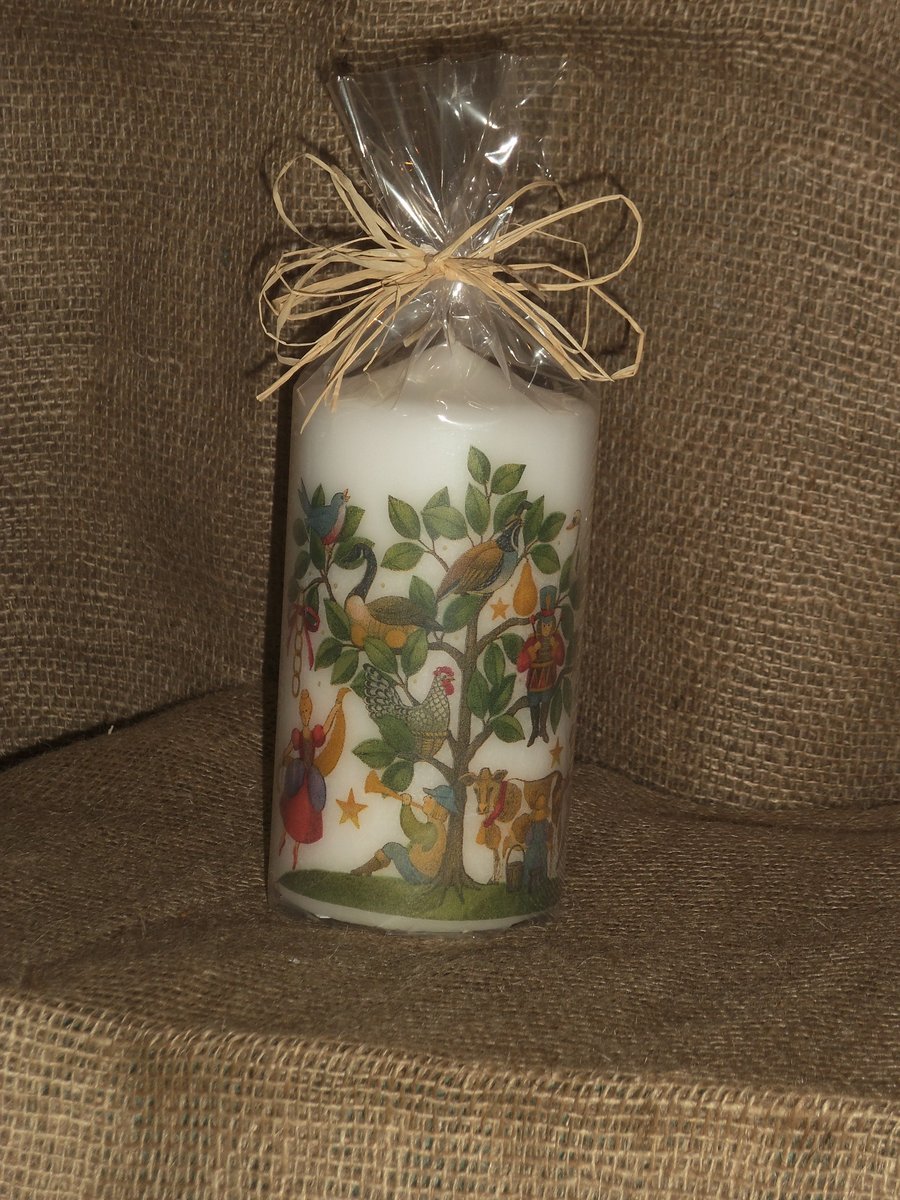 Decorated Candle 12 Days of Christmas Decoupage Unusual 15cms