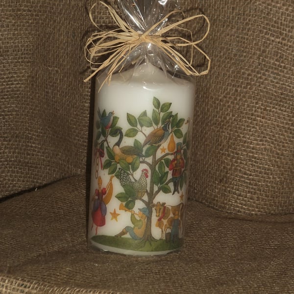 Decorated Candle 12 Days of Christmas Decoupage Unusual 15cms