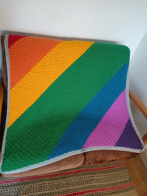 Unique Rainbow Striped Crochet Blanket