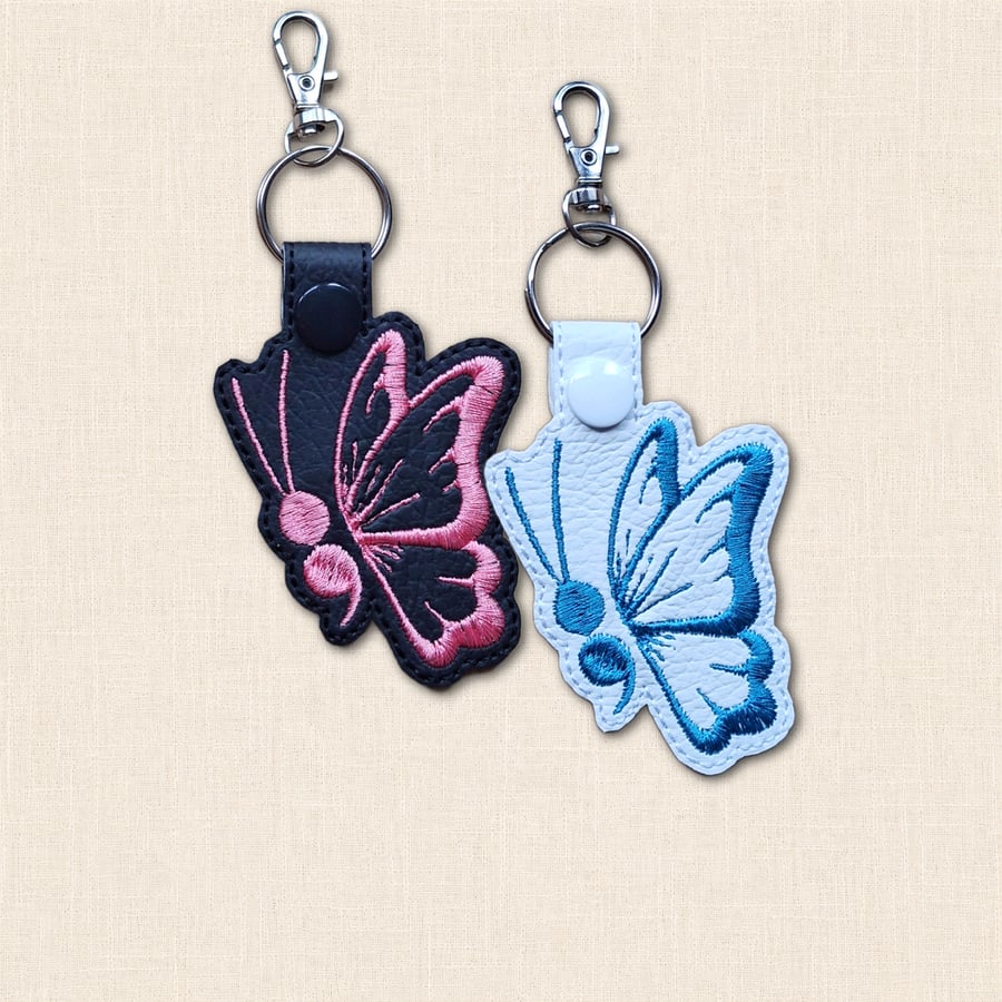 Graceful Butterfly Keyring - Embroidered Faux Leather Bag Charm