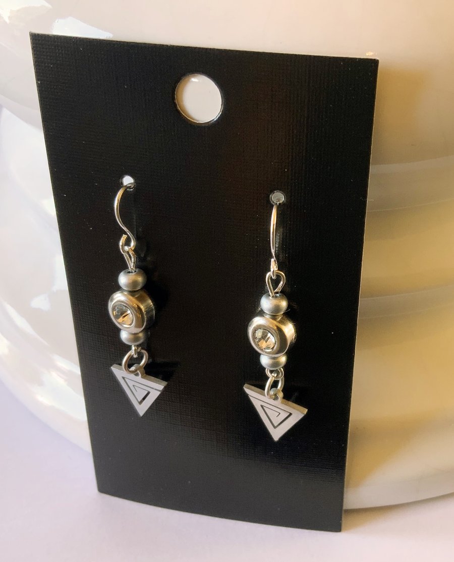 Stainless Steel Triangle Pendant Earrings.