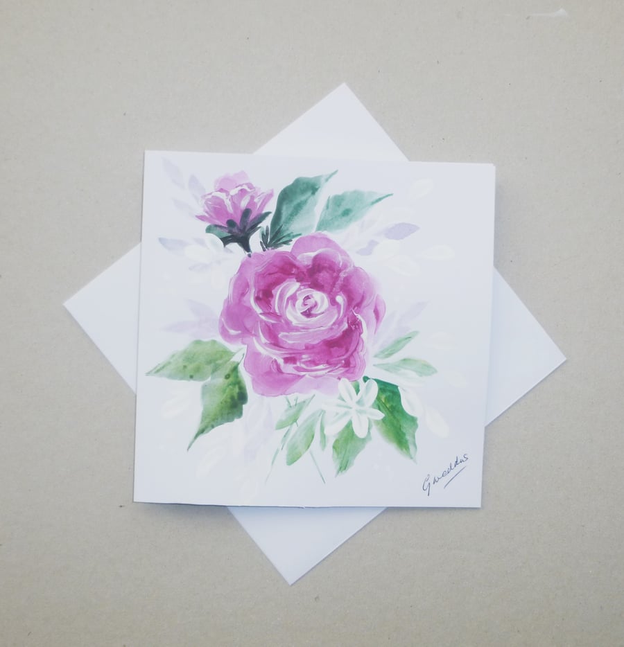 hand painted floral all occasion greetings card  ( ref FA 74 J4 )