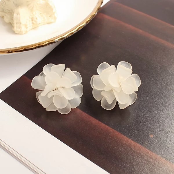 Statement White Petal Floral Stud Earrings with Sterling Silver Post