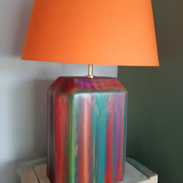 Tropical Sunset Coastal Cottage Wood Lamp Base Hand Painted Old Boatwood Style 