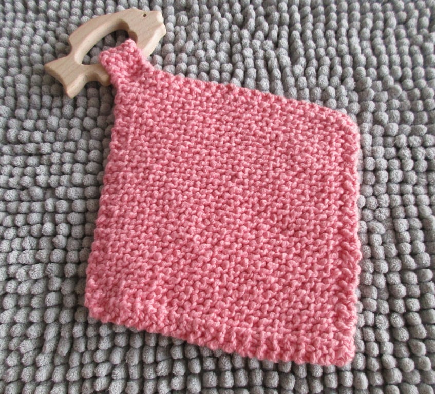 REDUCED Fish Shaped WoodenTeether with Pink Comforter