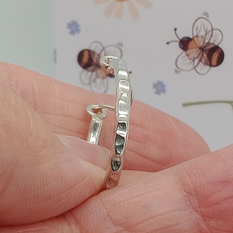 Sterling silver Hoop earrings with a dashed pattern handmade for pierced ears