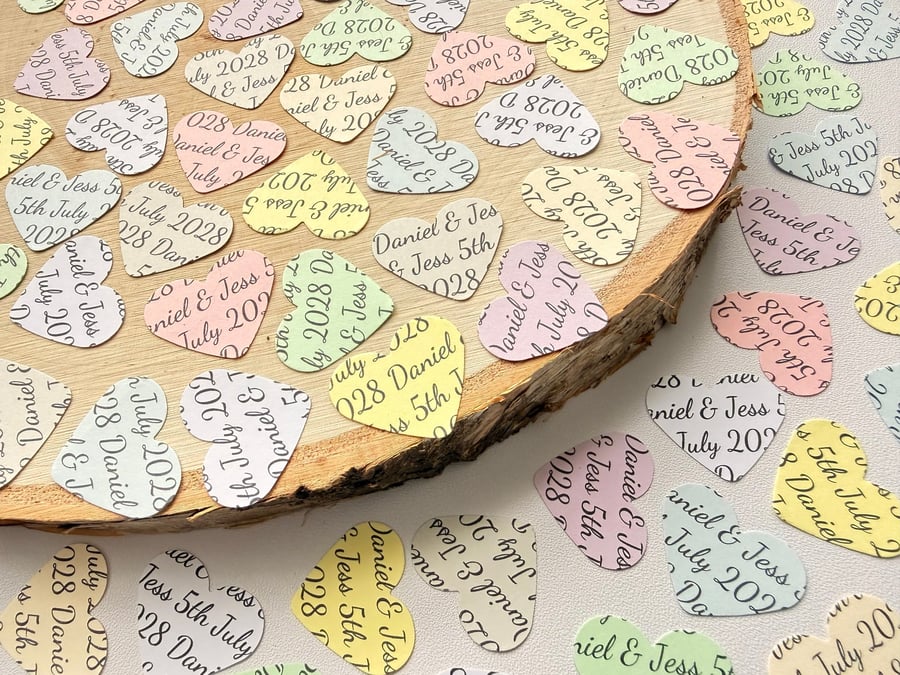 Pastel Personalised Heart Confetti, Any Wording Custom Hearts, Wedding Decor 