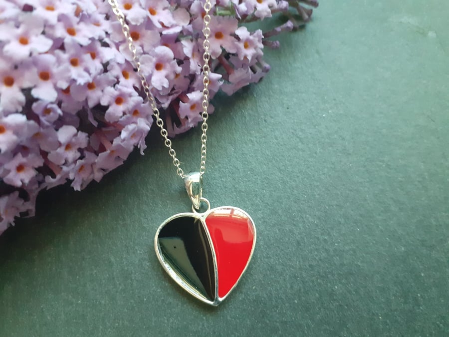 Silver Heart Pendant, Heart Necklace, Resin Pendant