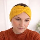 Knitted Yellow Ear Warmer, Twisted Headband for Women, Soft Acrylic Headwrap