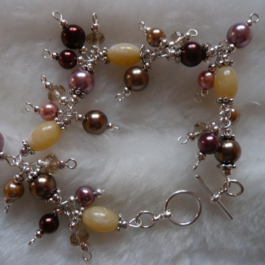 Brown/Cream Faux Pearl and Bead Bracelet
