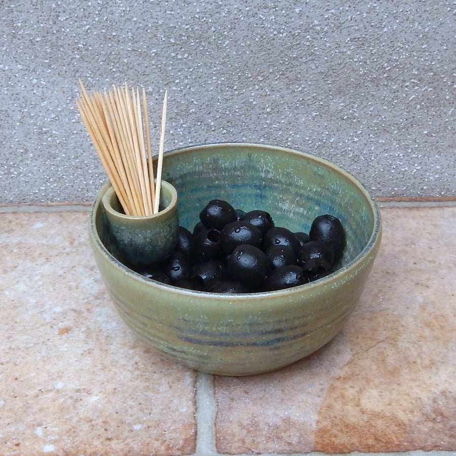 Olive serving dish hors d'oeuvres bowl hand thrown stoneware pottery ceramic