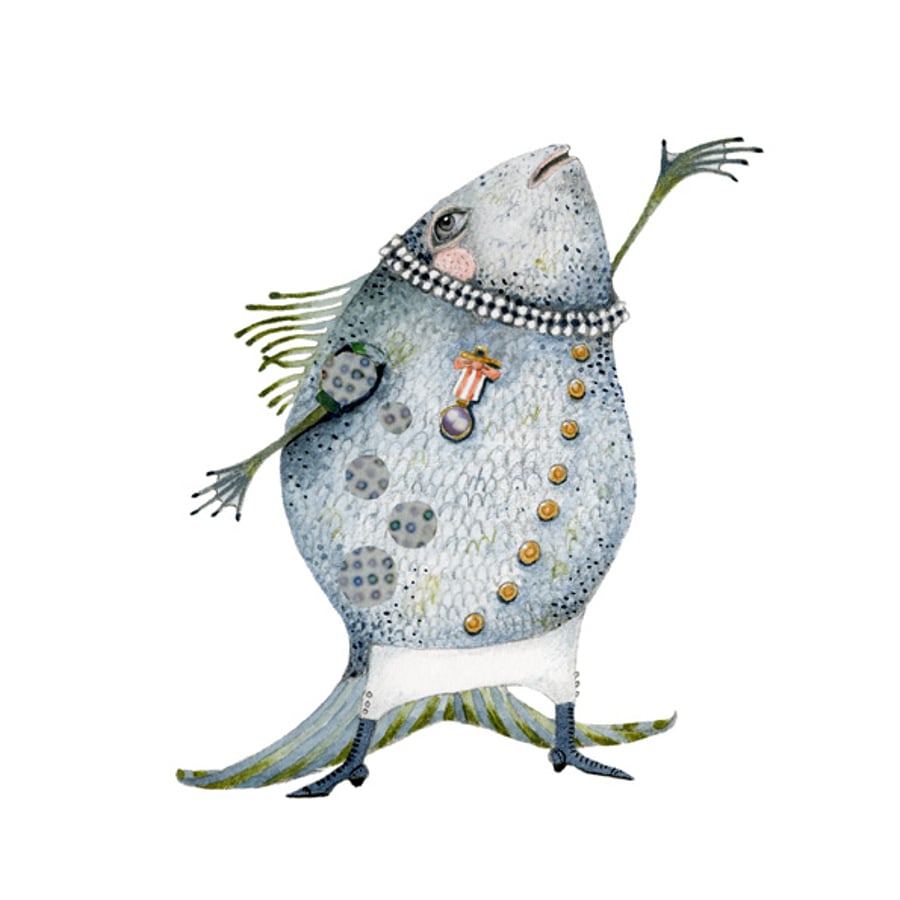 Singing Fish Illustration A4 Giclee Print