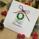 Handmade Fused Glass Christmas Card with Wreath. Fused glass decoration. Keepsak