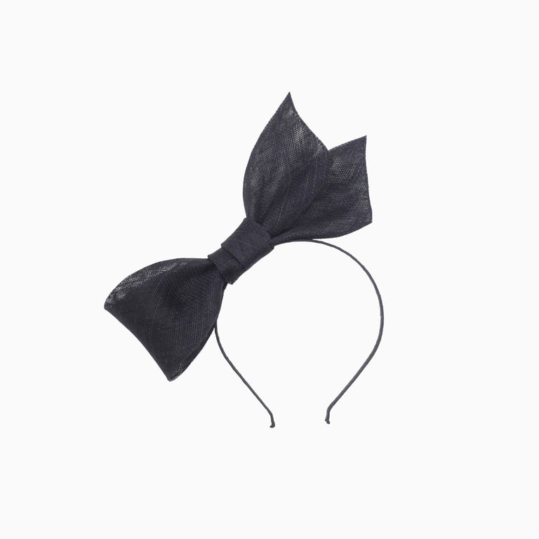 Black Sinamay Bow Fascinator Headband – Handmade Hairband for Wedding Guest