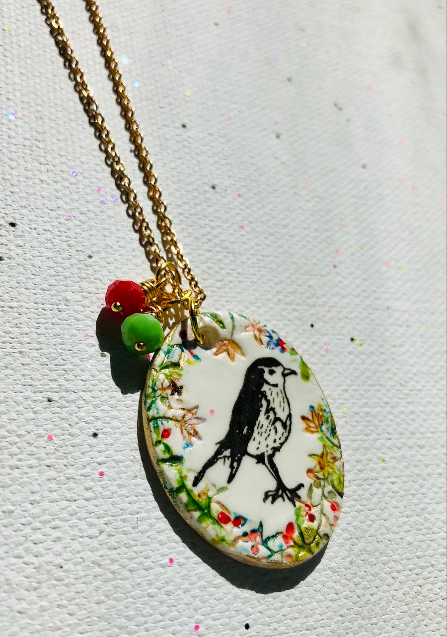 Little Red Robin pendant, handcrafted in porcelain 